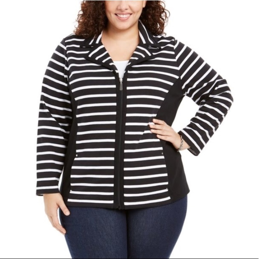 Karen Scott Plus Size Zip Front Striped Jacket